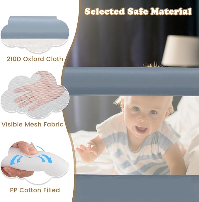 BABY JOY Double Sided Bed Rail Guard, 2 Pack, Extra Long, Swing Down for Convertible Crib, Folding Baby Safety Bedrail for Kids Twin Full Size Queen King Mattress, Rails for Toddlers (Light Gray, 71")