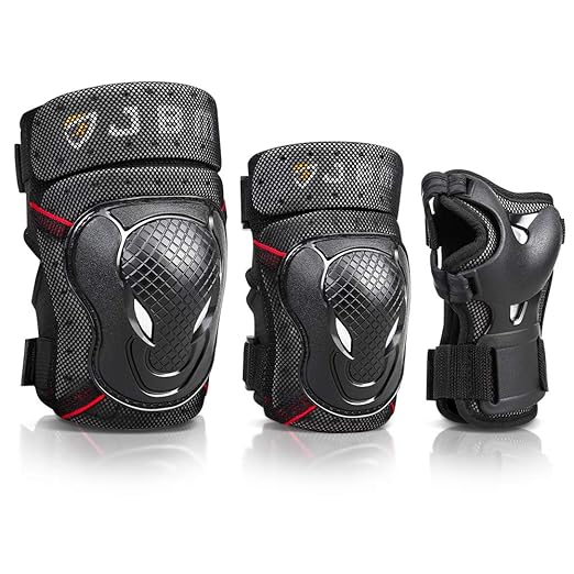 JBM Teenager Adult Bike Knee Pads and Elbow Pads with Wrist Guards Protective Gear Set for Biking, Riding, Cycling and Multi Sports Safety Scooter, Skateboard, Bicycle