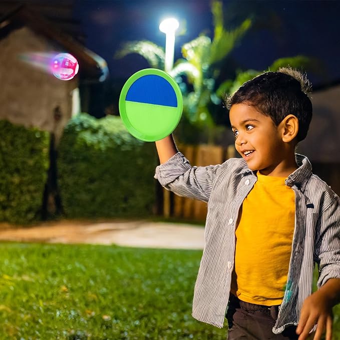 Ayeboovi Kids Outdoor Beach Pool Toys Toss and Catch Ball Set Upgraded Light UP Ball Yard Lawn Games for 3-10 Years Boys Girls Toddlers Easter Basket Stuffers-Green