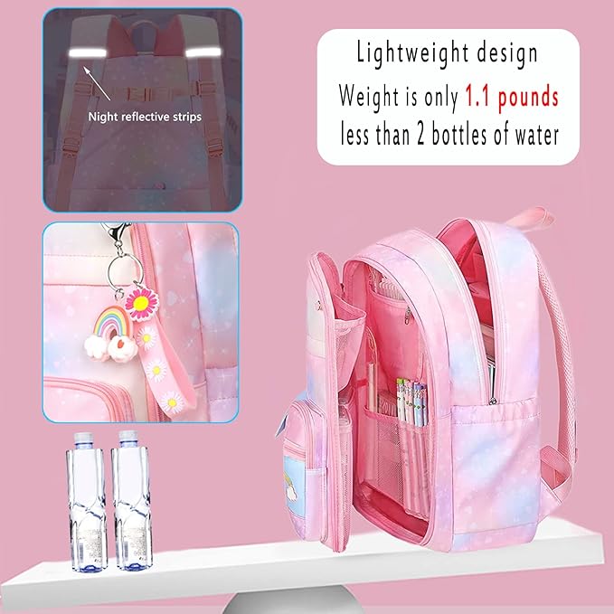 Kawaii Backpack, Pink Backpack for Girls, Kid Starry Rainbow Bookbag, Cute Backpack for Kids, Aesthetic Backpack, Blue