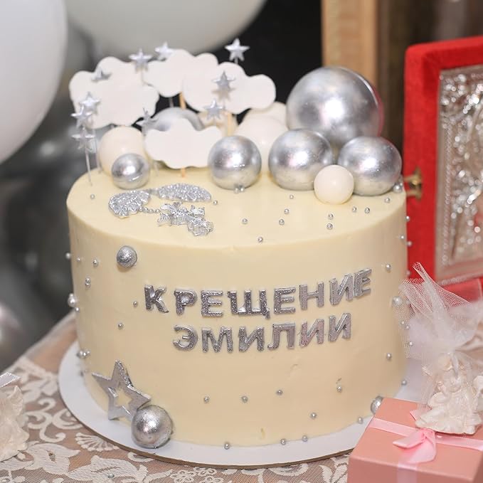 75 Pieces Silver Cake Balls Topper Decorations Foam Cupcake Topper Mini Balloon Cake Topper Picks for Cake Deco Birthday Party Wedding
