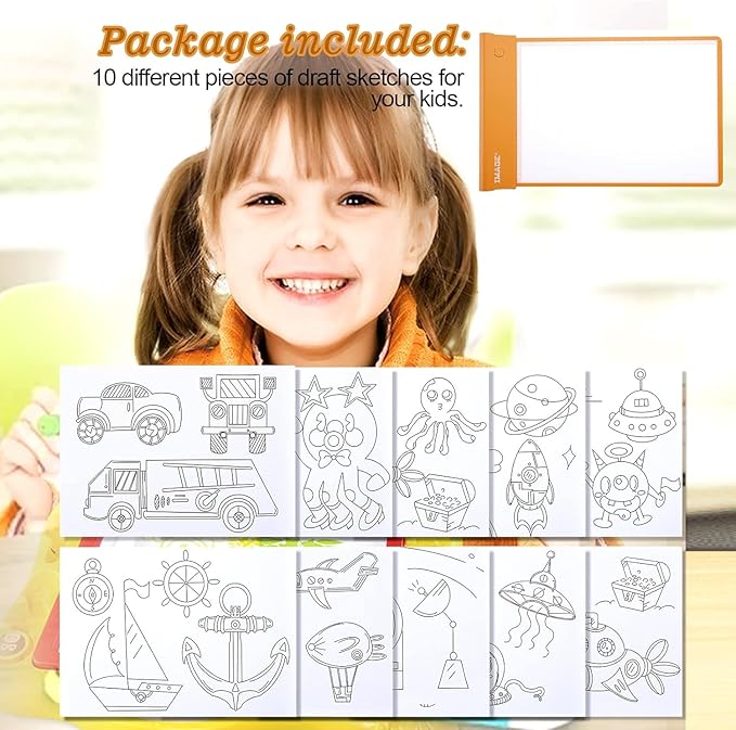 IMAGE Light Up Tracing Pad Orange Drawing Tablet Coloring Board for Kids Children Toy Gift for Girls Boy (Includes 10 Traceable Sheets and Two Clips)