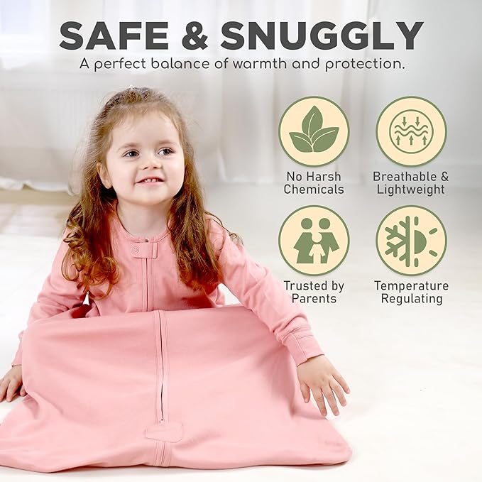 Mama Cheetah Baby Sleep Sack with Sleeves, 0.5 TOG Organic Cotton Wearable Blanket and Two-Way Zipper, Swaddle Transition Long Sleeve Sleeping Bag for Newborn Infant Toddler, 12-18 Months