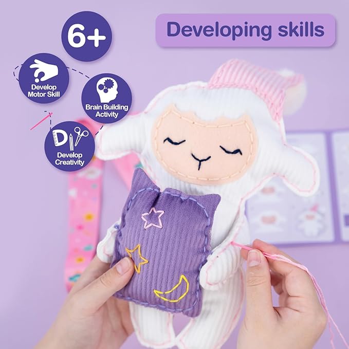 Avenir Sewing Kit for Kids Birthday Gifts for Kids Aged 6 Corduroy Fabric With Shoulder Strap Safe Needles Pre-cut Felt Easy DIY Arts and Crafts for Boys and Girls Stuff No Mess with Full Instructions