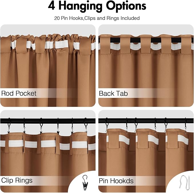 ANRODUO Back Tab Blackout Curtains for Bedroom Living Room, Rod Pocket Pinch Pleated Thermal Insulated Room Darkening Curtains 90 Inches Long 2 Panels, Brown, 42 x 90 Inch