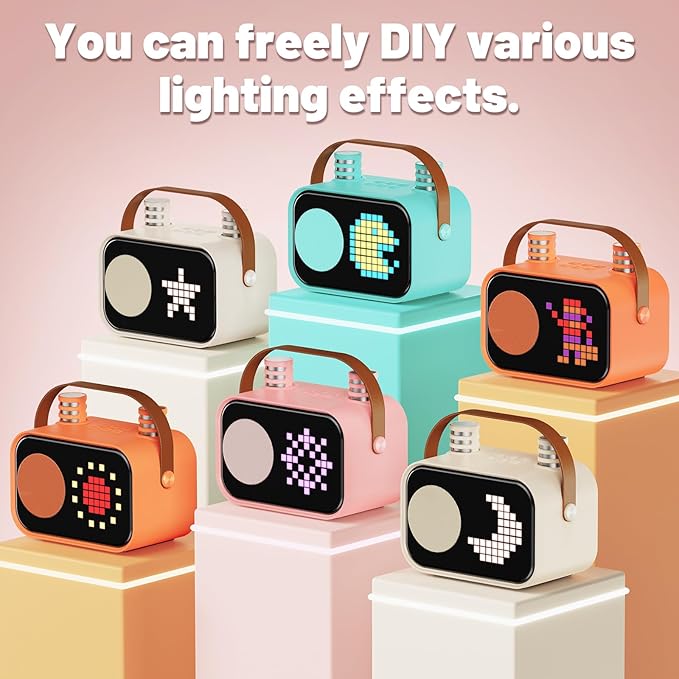 Karaoke Machine for Kids Adults, Portable Bluetooth Karaoke Speaker with 2 Wireless Microphones, Pixel Display Light, Birthday Gifts Toys for Girls & Boys Ages 3, 4, 5, 6, 7, 8, 9,10,11,12+ Years