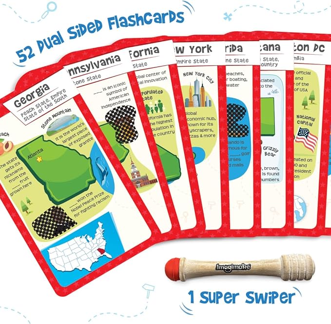 Imagimake Mapology USA Flash Cards | Learn United States Along with Flags and State Shapes | Ages 8-12 | Foam Jigsaw Puzzle, Fun Facts, Educational Toy for Kids | Gift for Christmas and Birthdays