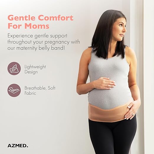 AZMED Maternity Belt Back Support - Adjustable Abdominal Binder for Pregnancy - Belly Band for Pelvic, Waist & Lower Back Comfort - Fits Up to 46 Inches - Beige