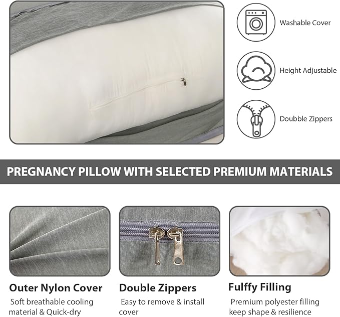 Amagoing Cooling Pregnancy Pillow for Sleeping, 55 inch U Shaped Full Body Maternity Pillow Support for Back, Hip, Belly, Legs for Pregnant Women, Removable Cooling Cover, Pregnant Women Must Have