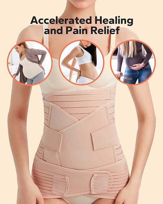 3 in 1 Postpartum Belly Band (Beige), Post Partum Waist Binder, Posture Correction Abdominal Binder, Belly Band Postpartum Belly Wrap, Postpartum Belly Wrap (For waistline 35"-45", XXL)