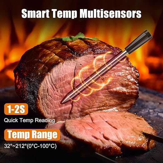INSMART Wireless Smart Meat Thermometer,330FT Bluetooth Range,100% Waterproof,Precision Cooking Grilling,Multi Sensors,for BBQ,Oven,Grill,Kitchen,Smoker, Rotisserie Turkey Beef/iOS & Android App