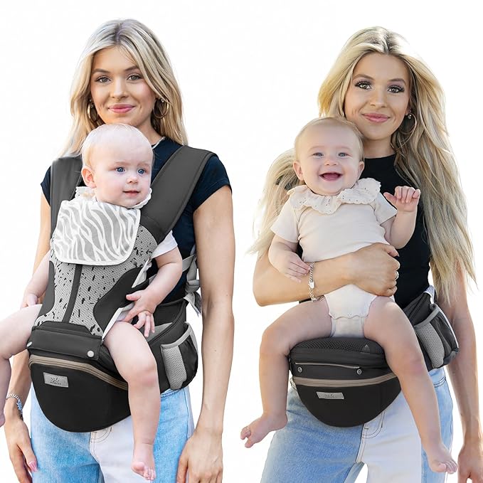 Baby Carrier Pro, MOMTORY Safety-Certified 6-in-1 Ultra Storage Baby Carrier Newborn to Toddler, Front & Back Baby Holder Carrier with Hip Seat, Pure Black