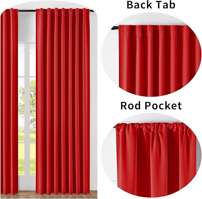 Joydeco 72 Inch Blackout Curtains for Bedroom, Thermal Insulated Black Out Curtains, Room Darkening Drapes for Living Room Window Rod Pocket Back Tab (W52 x L72 Inch, Red)