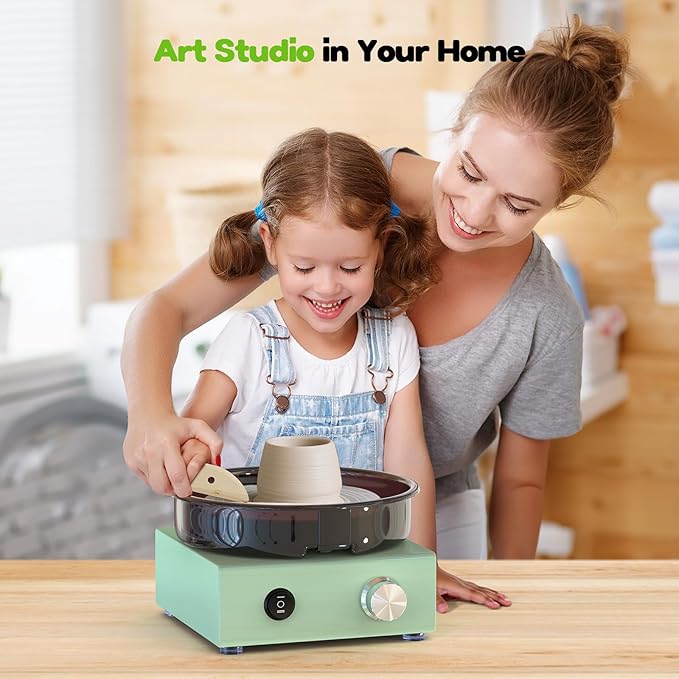 Alldeer Mini Pottery Wheel Kit - 6" Turntable Two-Way Rotation Clay Wheel, Metal Frame, Removable Splash Tray Ceramic Making Kit with 18PCS Sculpting Tools, Pottery DIY Machine for Kids and Beginners