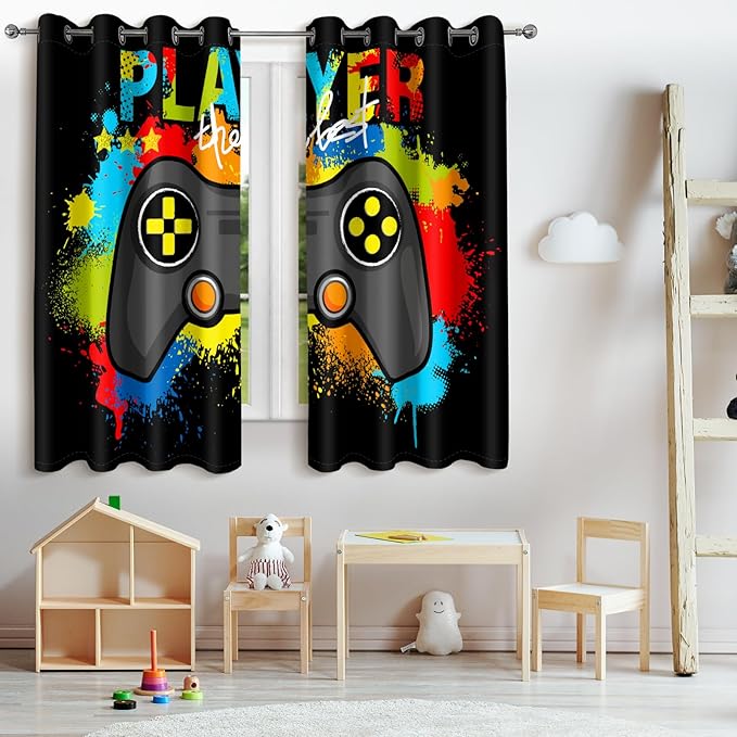 Jekeno Gaming Game Controller Blackout Curtains - Kids Boys Teens Teenagers Room Bedroom Colorful Gamer Gamepad Decor Home Living Room Darkening Grommet Window Drapes 2 Panel Set, 42"x54"