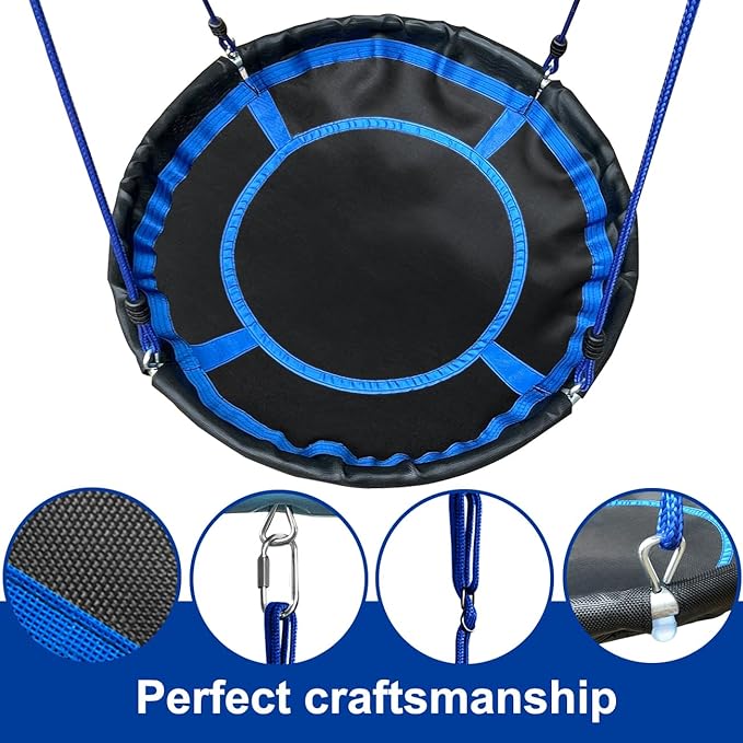 2 Seat Swing Set for Backyard - Metal A-Frame Holds 440 lbs, 1 Adjustable Saucer Swing and 1 u-Shape Swing - Suitable for Kids 3-8 Years