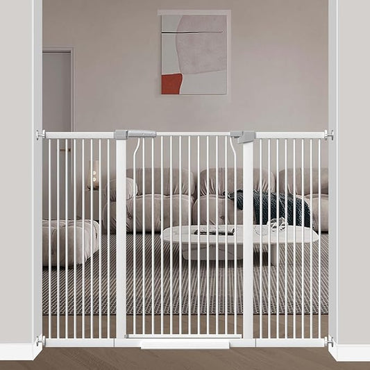 40.5" Extra Tall Baby Gate, 57.5"-60.2" Extra Wide Long Dog Pet Gate Indoor, Adjustable Safety Child Gate No Drill, Metal Auto Close Pet Proof Tall Gate for Stairs Doorway Kids, White