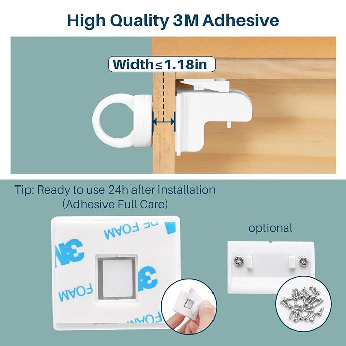 Inaya Magnetic Cabinet Locks Baby Proofing, 12 Locks & 2 Keys, Child Proof Magnet Locks for Cabinet Drawers with Invisible Design, 3M Adhesive for Easy Installation - No Drill & Tools Needed