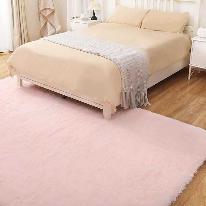 9x12 Pink Fluffy Rug, Ultra Soft Area Rugs for Living Room, Plush Rugs for Bedroom, Non-Slip Indoor Carpet for Nursery, Study Room, Kids Room, Room Decor
