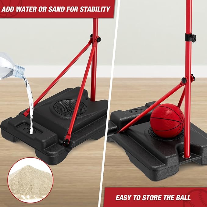 4 in 1 Kids Basketball Hoop and Tball Set for Toddlers 3-5, Adjustable Hanging Tee Ball Stand with Automatic Baseball Pitching Machine, Indoor Outdoor Sport Toys Birthday Gifts for Boys Girls