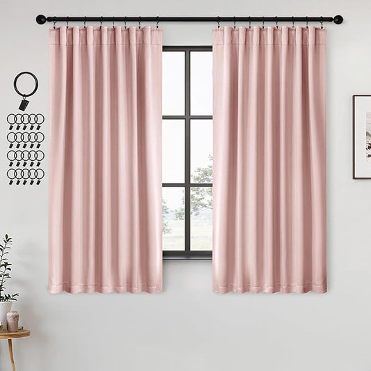 ANRODUO Light Pink Blackout Curtains for Girls Bedroom Living Room, Back Tab Rod Pocket Pinch Pleated Thermal Insulated Room Darkening Curtains 72 Inches Long 2 Panels, 42 x 72 Inch
