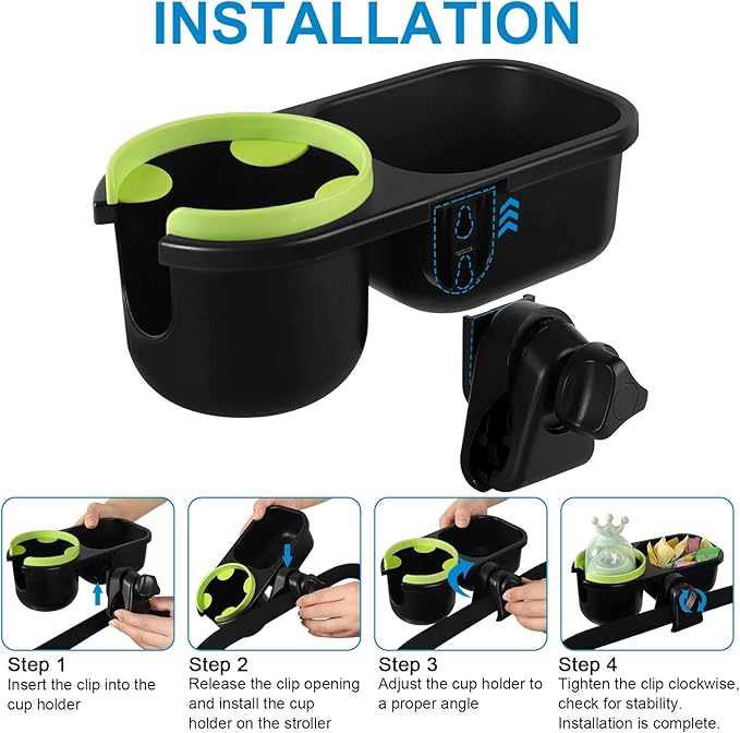 Accmor Stroller Cup Holder with Tray, Universal Cup Holder, Bike Bottle Holder, 361° Rotatable Large Caliber Drinks Holder for Stroller, Bike, Wheelchair, Walker