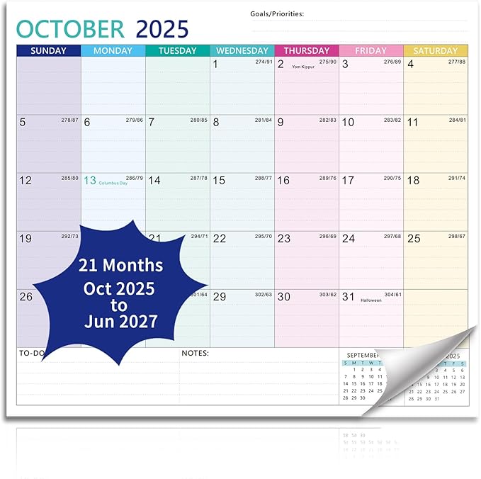 2025-2027 Magnetic Fridge Calendar 21 Monthly Magnetic Calendar for Refrigerator Planner Runs from October 2025 Until June 2027 Easy Organizing Markers Tearable (Multicolor)