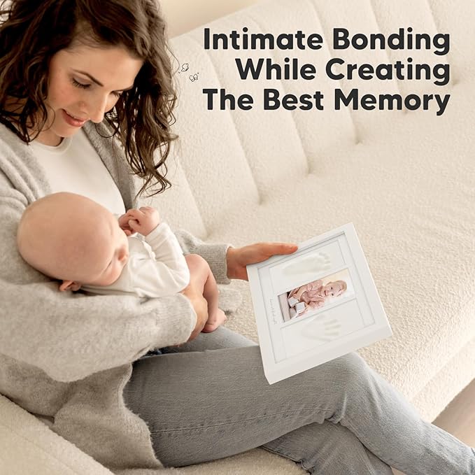 Baby Hand and Footprint Kit - Clay Handprint Keepsake Frame, Newborn Nursery Picture Frame, Personalized New Mom Gifts for Baby Shower & Registry (Alpine White)