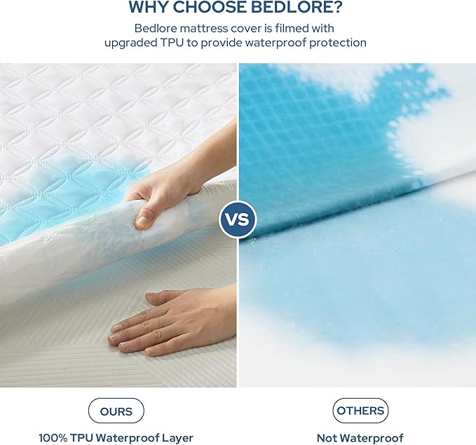 2 Pack Waterproof Mattress Protector, Twin Size Mattress Pad with Deep Pocket Fitted Up to 6-15 inches, Soft Noiseless Single Bed Mattress Cover for Bedroom, Dorm Room