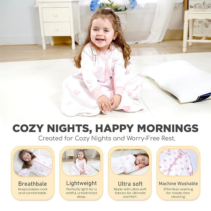 Mama Cheetah Baby Sleep Sack with Sleeves, 0.5 TOG Organic Cotton Wearable Blanket and Two-Way Zipper, Swaddle Transition Long Sleeve Sleeping Bag for Newborn Infant Toddler, 6-12 Months