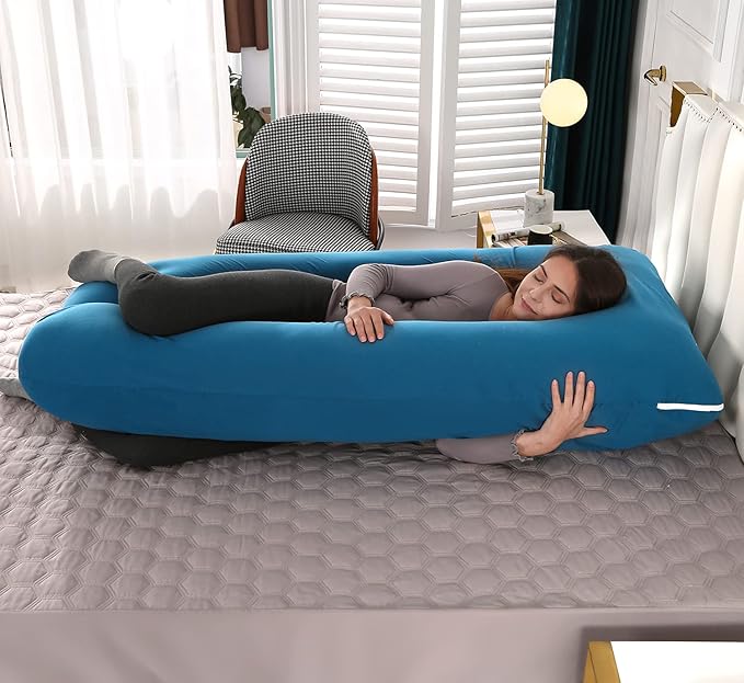 Amagoing 55 inches Pregnancy Pillow, U Shaped Maternity Full Body Pillow for Women, Support for Hip, Leg, Back Pain, Washable Jersey Cover, Double Zipper, Pregnancy Must Haves