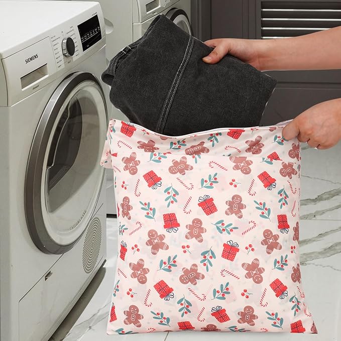 2pcs Travel Waterproof Laundry Bag, Cloth Diaper Wet Dry Bags with Handle & 2 Zipper Pockets, Reusable Washable Dirty Clothes Bag for Baby Adult Travelling Hanging, Bathing Beach Pool Daycare