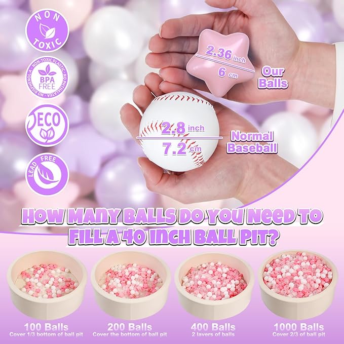 GOGOSO Balls for Ball Pit - Plastic Ball for Toddlers 1-3, Baby Kids Ball Pool Decoration 50 100 200 300 500 1000 (A Purple+Pink+White+Clear, 1000 Balls)