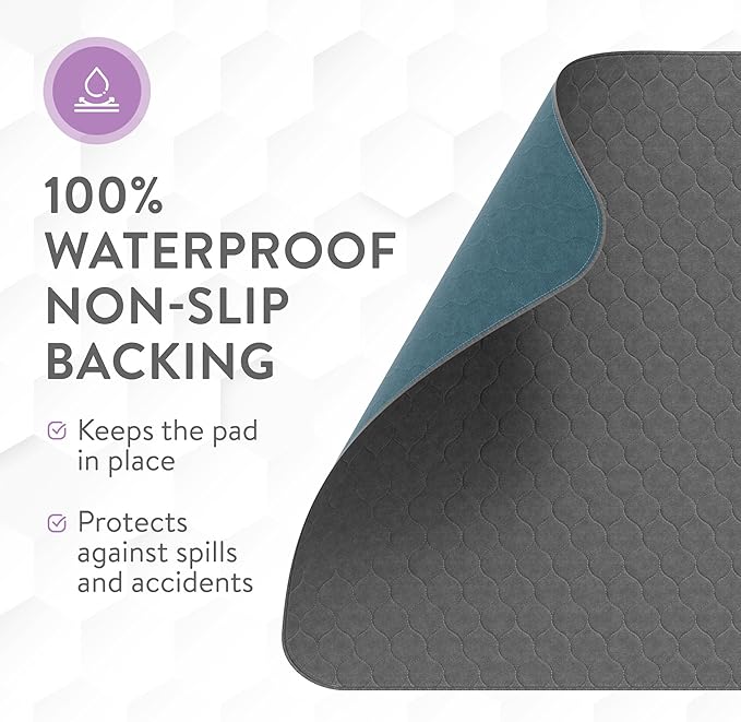 Inspire Underpads | Stain Hiding Gray Reusable Incontinence Bed Pads | Waterproof Mattress Pad | for Adults Babies and Dogs (34 X 52)