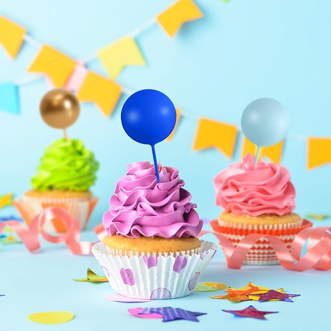 75 Pieces Cake Balls Topper Decorations Foam Cupcake Topper Mini Balloon Cake Topper Balls Cake Picks for Cake Deco Birthday Party Wedding（Dark Blue,Blue, Gold, White）