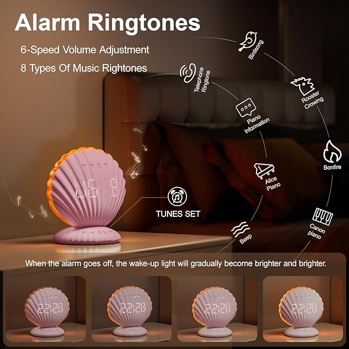 Alarm Clocks for Bedrooms,Portable Bluetooth Speaker,White Noise Sound Machines,Song 20/40/60 Timer,RGB Night Light,Bedroom Decor Aesthetic,Ideal Gift for Adult Women Teen Girls Boys(Pink)