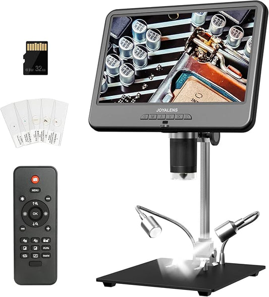 JL210 10.1'' Digital Microscope for Adults, Coin Magnifier Microscopes Full View for Error Coins, Soldering Electronics Microscopes Camera, 8 LED, 12.6" Metal Stand, PC View, 32GB