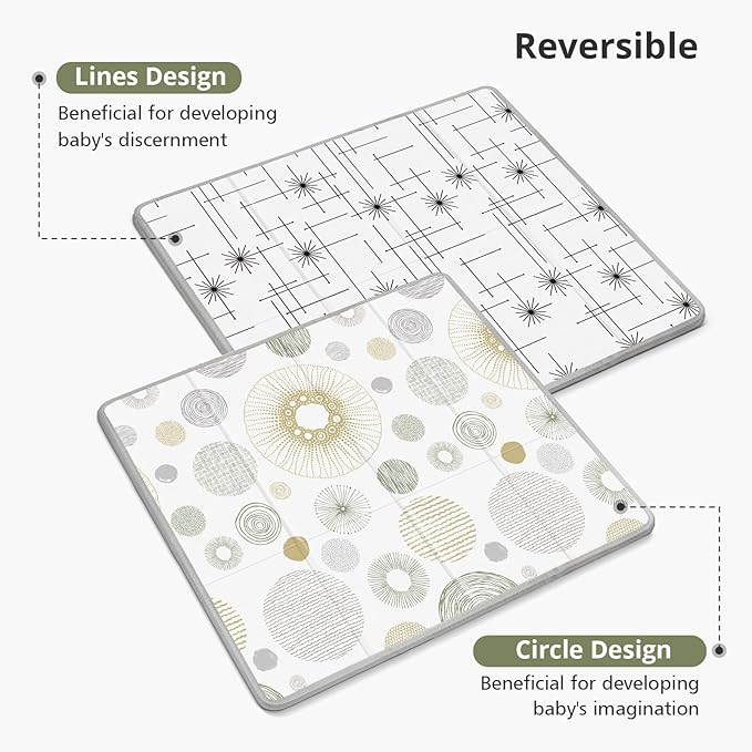 Foldable Baby Play Mat, PIGLOG 0.6 inch Waterproof Playmats for Babies and Toddlers Kids, Safe Foam Playmat for Tummy Time, 50“x50” Playpen Mat, Reversible Portable Baby Floor Mat for Infant, Circle