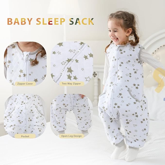 HOMEAL Toddler Sleep Sacks, 1.0 TOG, 12-24 Months, Sleeveless, Wearable Blanket