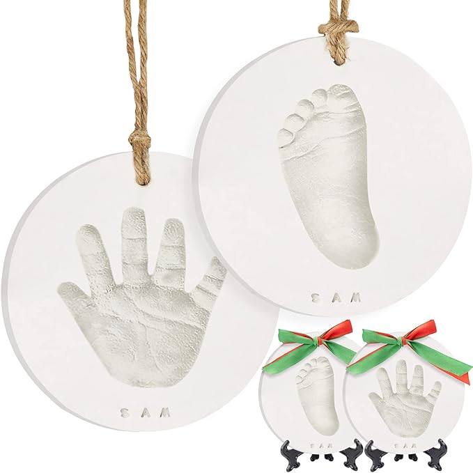 Baby Hand and Footprint Kit Girls, Boys - Personalized Baby Footprint Ornament Kit, Newborn Keepsake Gifts for New Mom, Easy to Use Handprint Makers, Cute Shower Gifts (Glaze Finish)