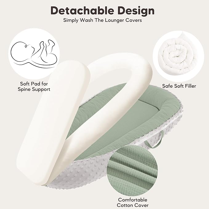 Baby Lounger - Infant Lounger Pillow for Newborn 0-24 Months, Soft, Breathable & Portable Baby Lounger Pillow for Boys & Girls, Cozy Baby Floor Seat for Home & Travel (Green)