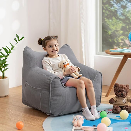 HOMMPA Bean Bag Chair for Kids Stuffed Toddler Bean Bag Sofa with Pocket Filler Cat Shaped Bean Bag Chair Boys and Girls Baby Lazy Floor Sofa Chair for Gaming Reading Playing Grey