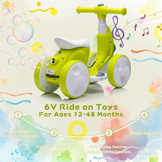 6V Electric Baby Balance Bike for 1 Year Old Boys Girls Ride on Toys 12-48 Months Toddler Balance Bike, 4 Wheels Kids First Bike with Remote Control First Birthday Gifts- Cyan