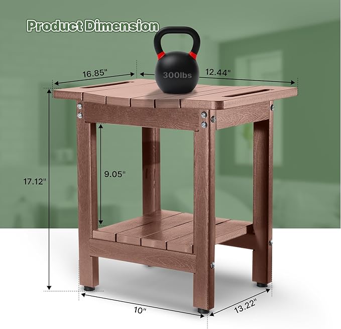 HDPE Shower Bench Seat Capacity 300LB, Waterproof Bathroom Stool with Side Carry Holes, Compact 16.8" L Design, Non-Slip Shower Seat for Elderly, Shaving Legs & Spa - Indoor/Outdoor Use(Brown)