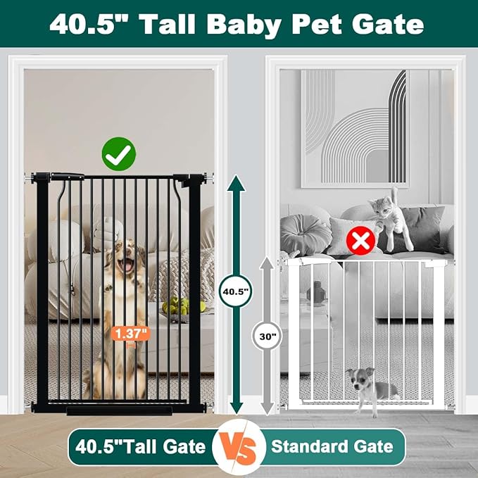 Fairy Baby 40.5" Extra Tall Baby Gate No Drill, 54.8"-60.2" Extra Wide Dog Pet Gate, Safety Child Toddler Gate, Metal Tension Auto Close No Climb Fence Barrier Pet Cat Gate for Stairs Doorway, Black