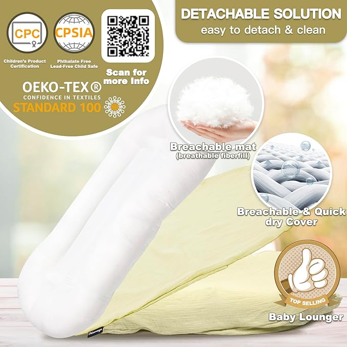 Baby Lounger - Snuggle Cozy Me Infant Lounger for Newborns | Breathable & Soft, Portable Awake-Time Pad, Essential Baby Gift- Yellow (Lounger Cover Included)