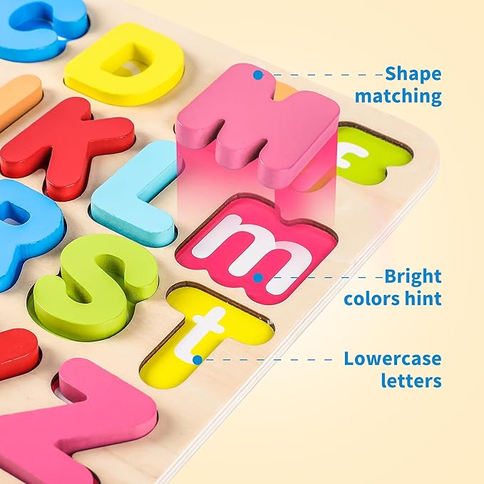 Aile Toddler Wooden Preschool Learning Alphabet Peg Puzzle Board Toys