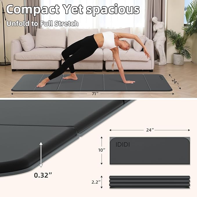 Foldable Yoga Mat Extra Thick 0.32 Inches Eco-Friendly POE Material, Non-Slip Design Fitness Mats, Multi-Purpose Workout Mats For Studio or Home Use (70 x 24 x 0.32 inches）