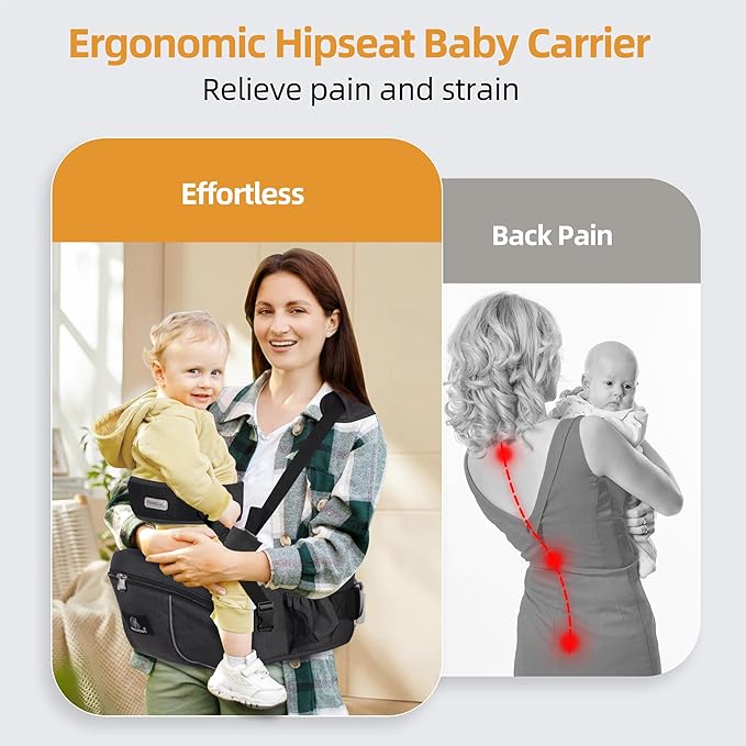 Baby Hip Seat Carrier, Ergonomic Waist Stool for Child Infant with Adjustable Strap Pocket Soft Base, Baby Hip Carrier for Newborns & Toddlers