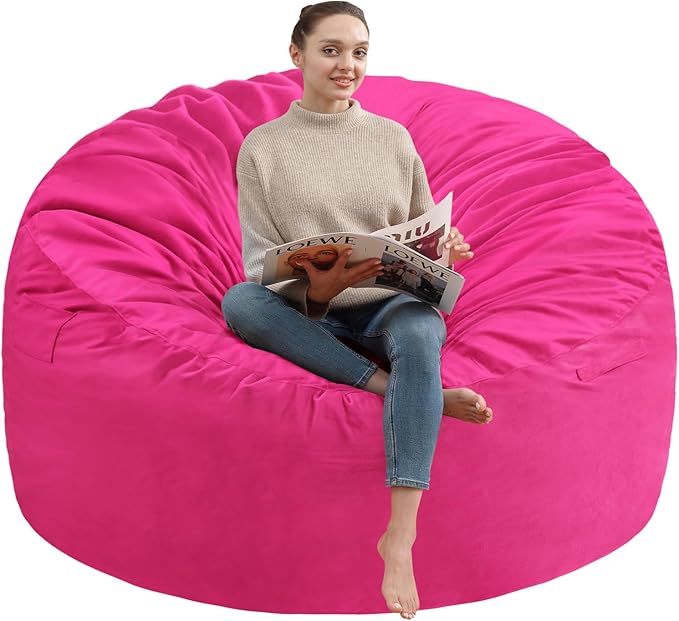 3FT Bean Bag Chair, Comfy Bean Bag Chairs with Memory Foam Filled, Fluffy Beanbag Sofa with Dutch Velvet Cover, Round BeanBag Chairs for Living Room, Playroom - Pink